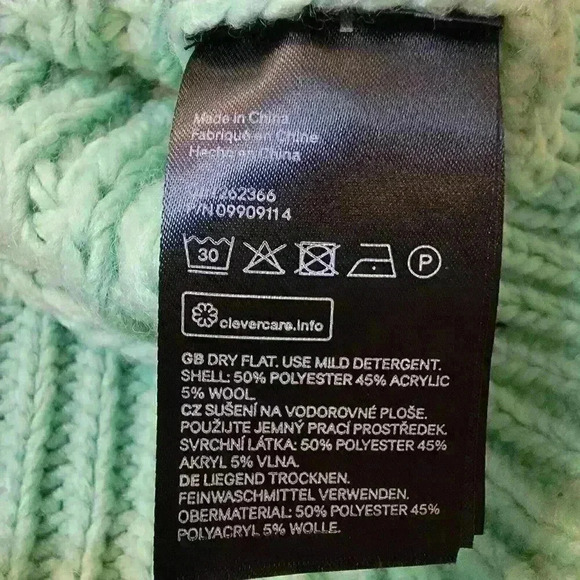 H&M Sweater Chunky Knit Womens Medium Green Mock Neck Crop - Picture 6 of 14